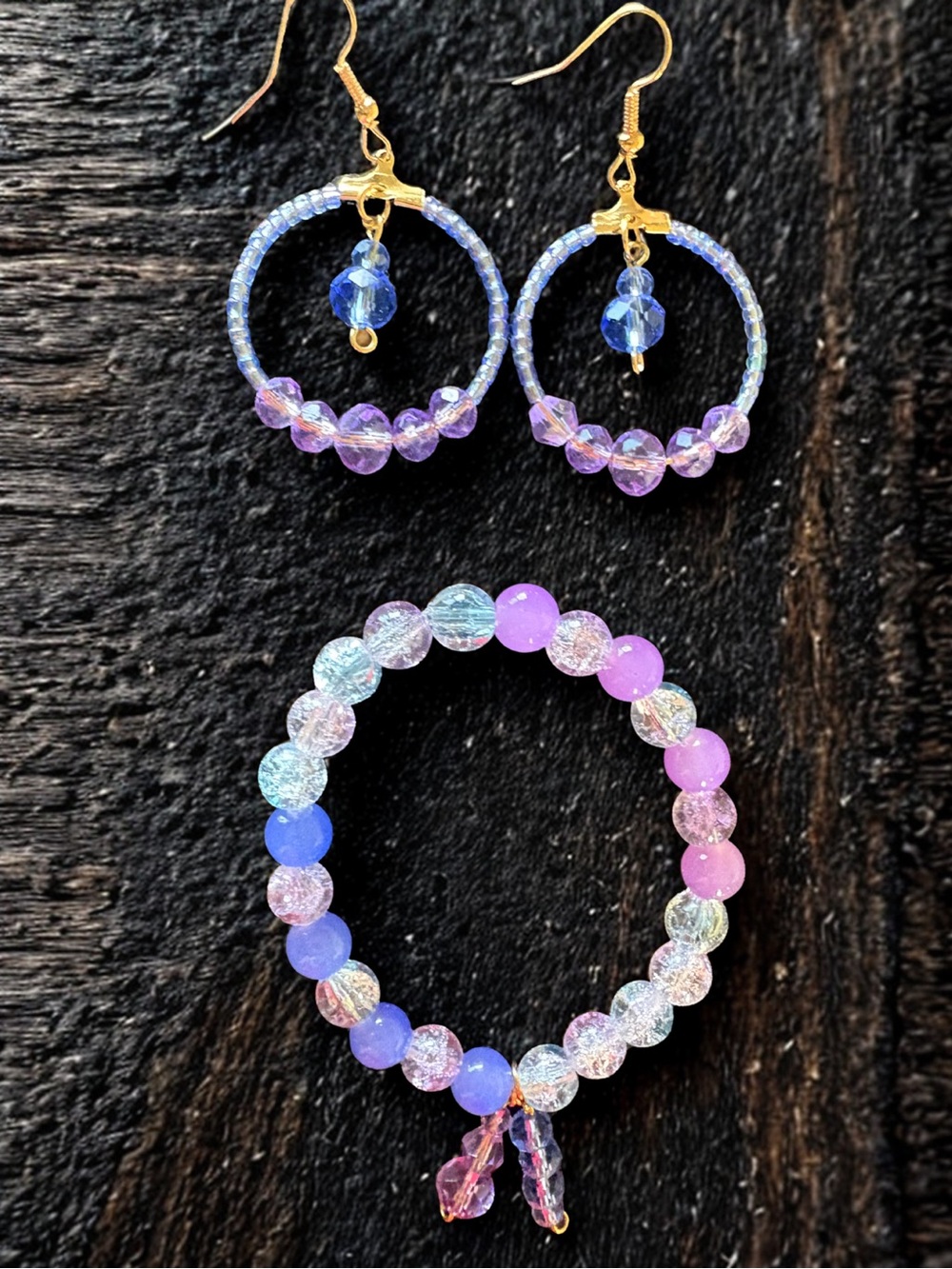 Twilight Serenity Earrings and Bracelet Set (blue and purple)
